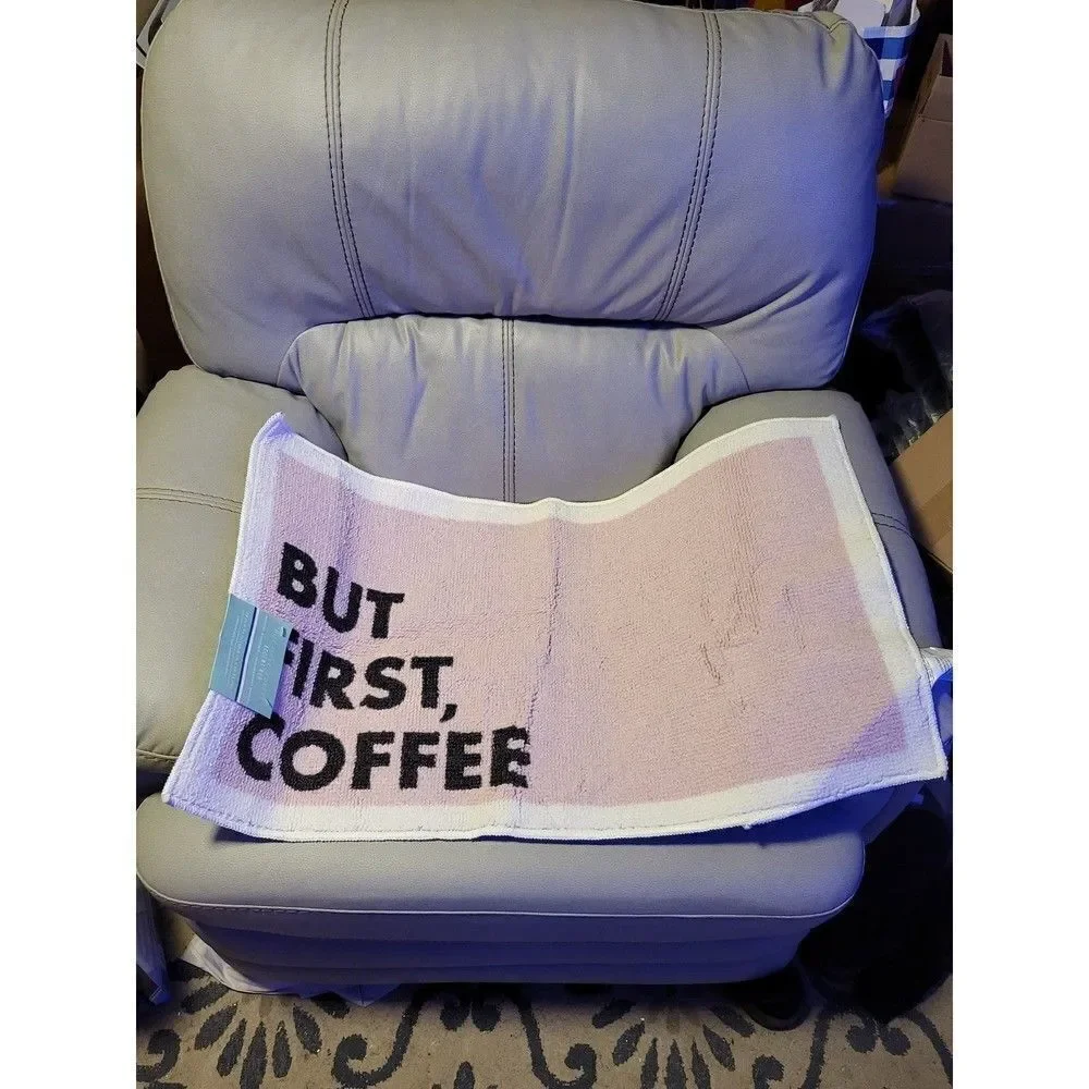 Accent Rug But First Coffee 20 in x 34 in Rose Gray